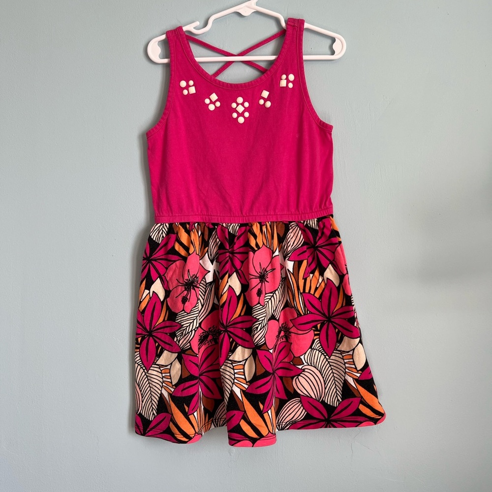 Gymboree Hot Pink Tank Dress with Floral Skirt